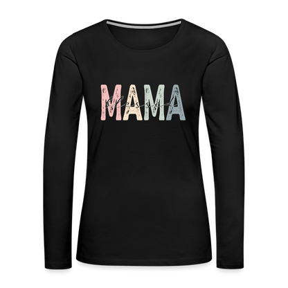 Blessed Mama Premium Long Sleeve T-Shirt (Retro Design) - black