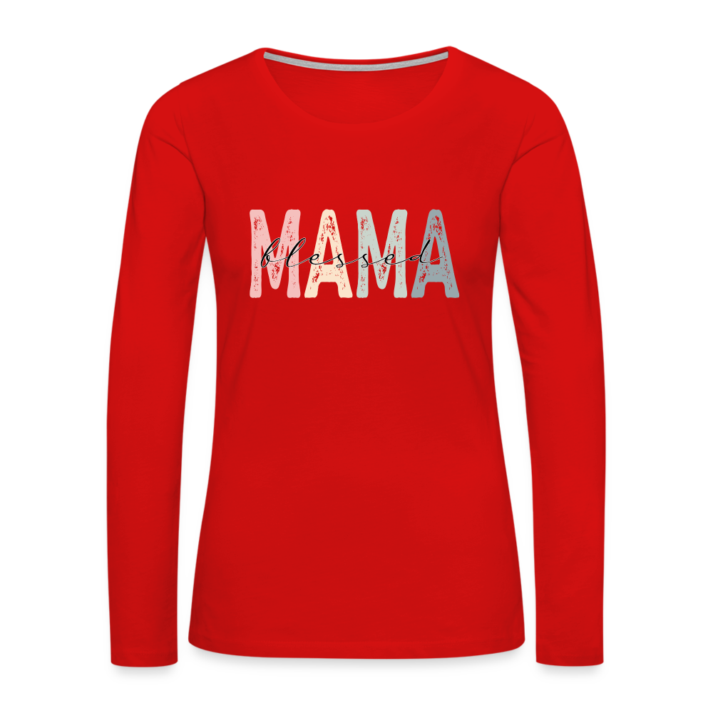 Blessed Mama Premium Long Sleeve T-Shirt (Retro Design) - red