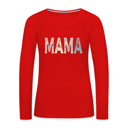 Blessed Mama Premium Long Sleeve T-Shirt (Retro Design) - red