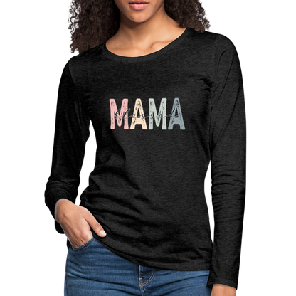 Blessed Mama Premium Long Sleeve T-Shirt (Retro Design) - charcoal grey