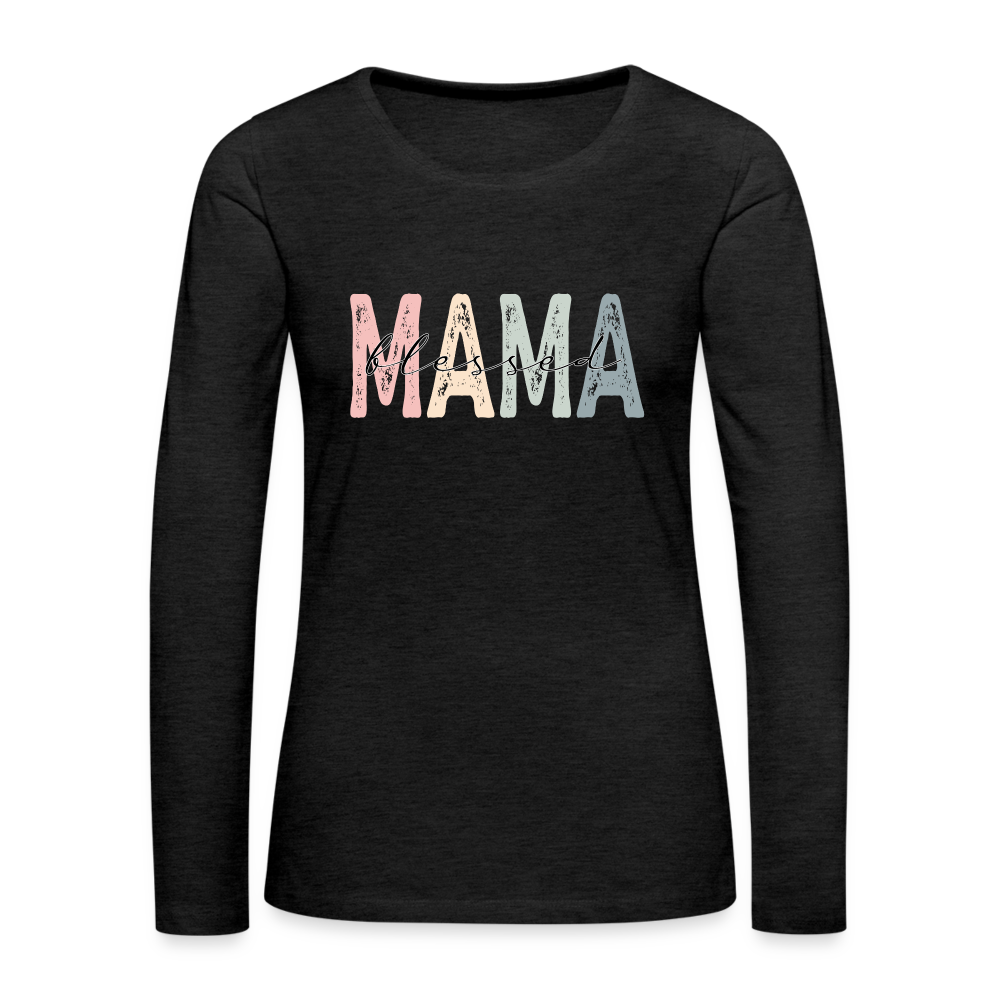 Blessed Mama Premium Long Sleeve T-Shirt (Retro Design) - charcoal grey