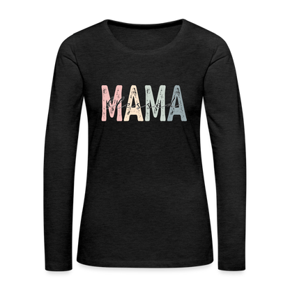 Blessed Mama Premium Long Sleeve T-Shirt (Retro Design) - charcoal grey