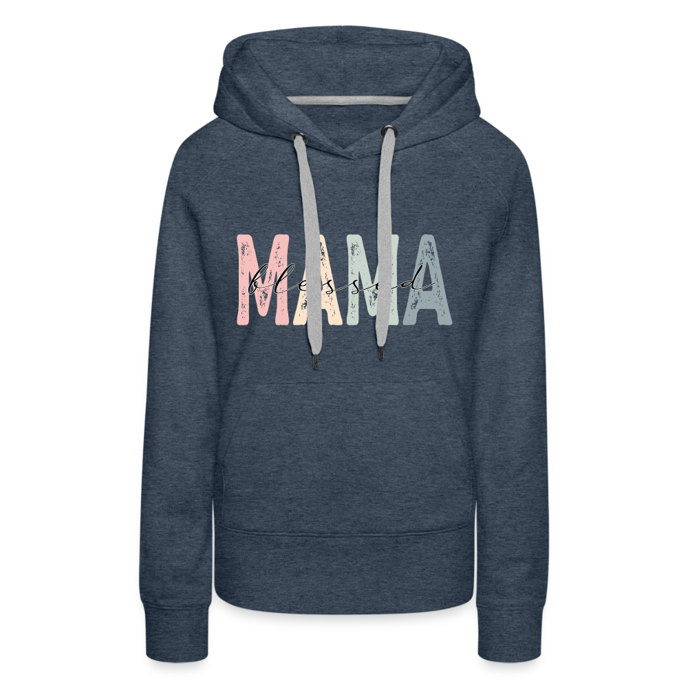 Blessed Mama Premium Hoodie (Retro Design) - heather denim