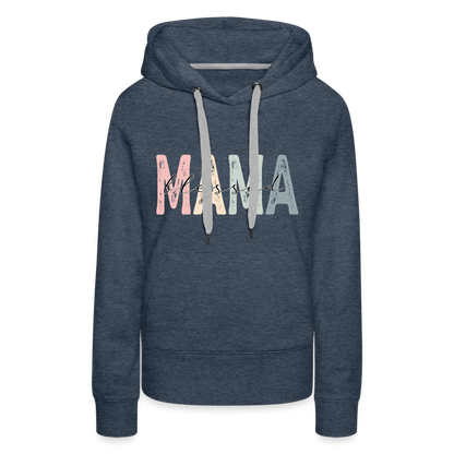 Blessed Mama Premium Hoodie (Retro Design) - heather denim