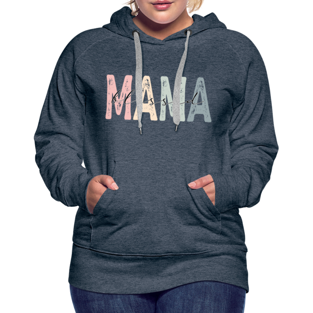 Blessed Mama Premium Hoodie (Retro Design) - heather denim