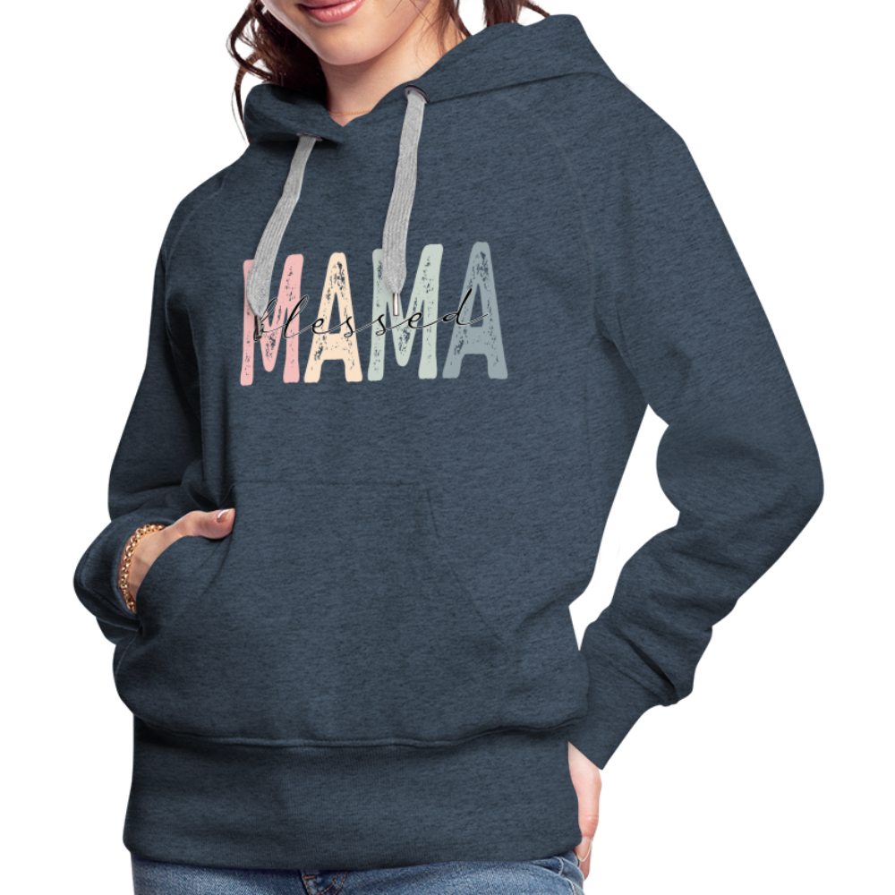 Blessed Mama Premium Hoodie (Retro Design) - heather denim