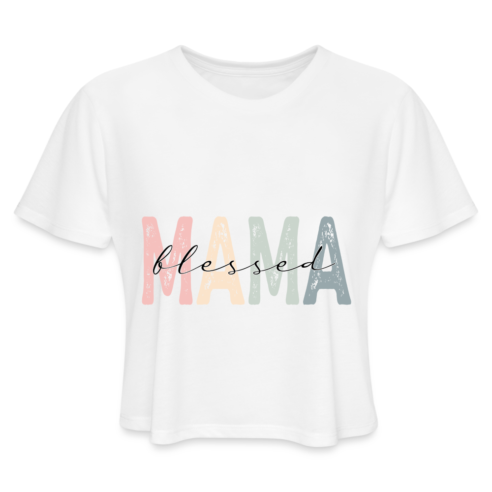 Blessed Mama Cropped T-Shirt (Retro Design) - white