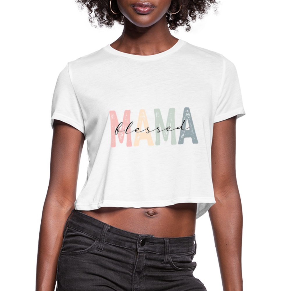 Blessed Mama Cropped T-Shirt (Retro Design) - white