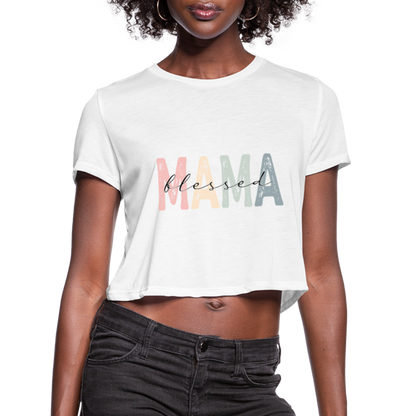 Blessed Mama Cropped T-Shirt (Retro Design) - white