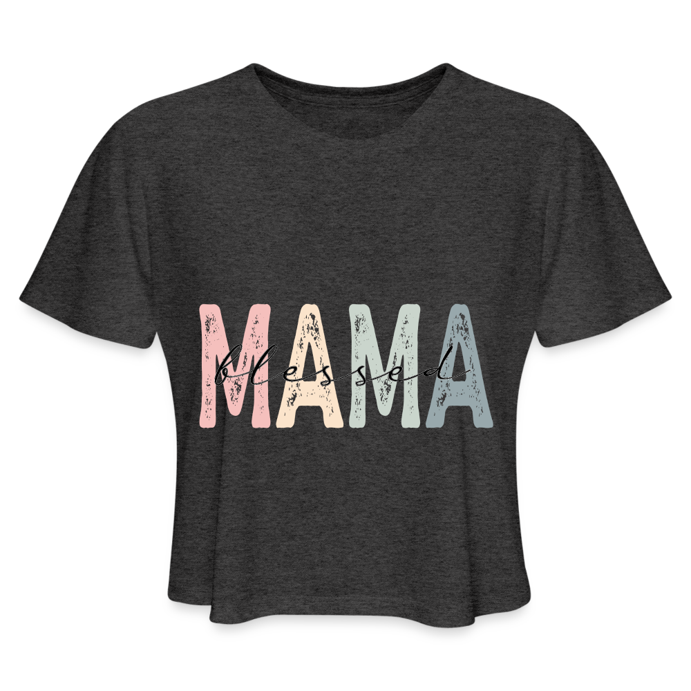 Blessed Mama Cropped T-Shirt (Retro Design) - deep heather