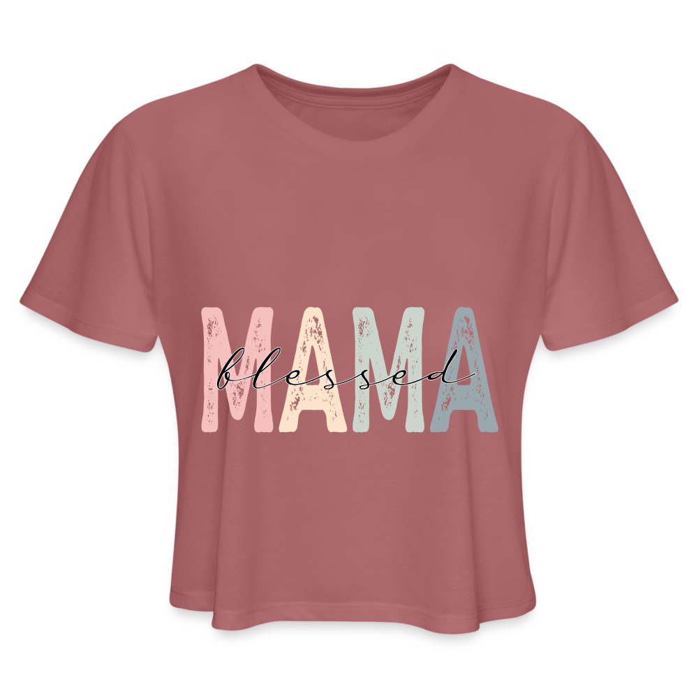 Blessed Mama Cropped T-Shirt (Retro Design) - mauve