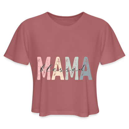 Blessed Mama Cropped T-Shirt (Retro Design) - mauve