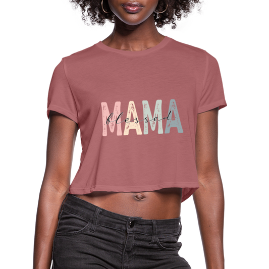 Blessed Mama Cropped T-Shirt (Retro Design) - mauve