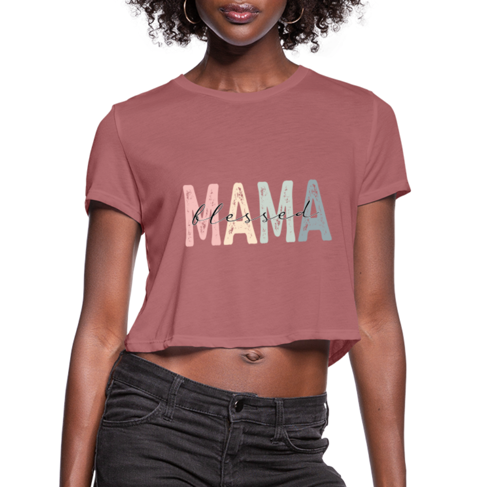 Blessed Mama Cropped T-Shirt (Retro Design) - mauve