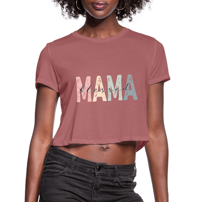 Blessed Mama Cropped T-Shirt (Retro Design) - mauve