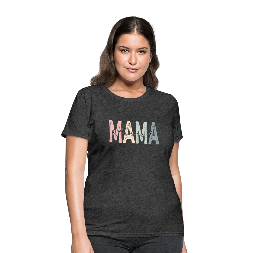 Blessed Mama Women's T-Shirt (Retro Design) - heather black