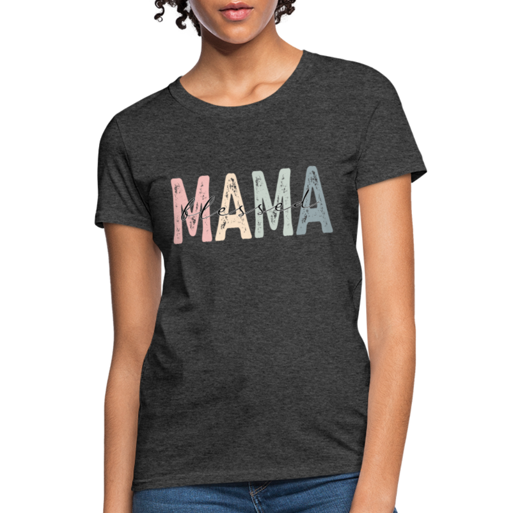 Blessed Mama Women's T-Shirt (Retro Design) Color: heather black