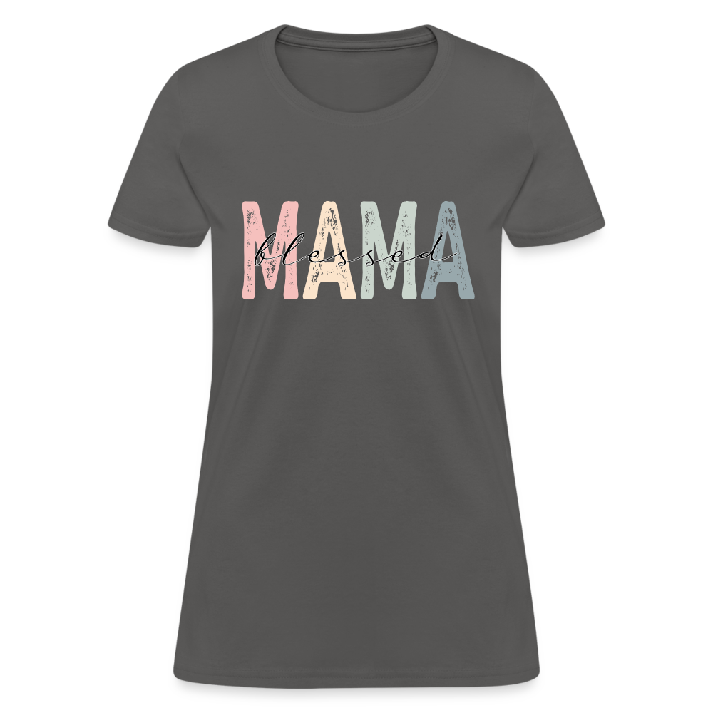 Blessed Mama Women's T-Shirt (Retro Design) - charcoal