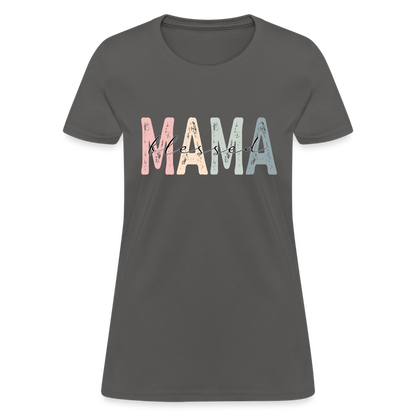 Blessed Mama Women's T-Shirt (Retro Design) - charcoal