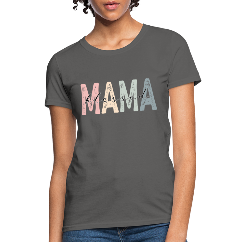 Blessed Mama Women's T-Shirt (Retro Design) Color: charcoal
