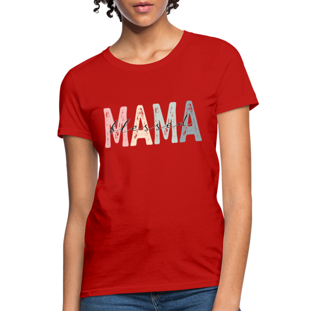 Blessed Mama Women's T-Shirt (Retro Design) Color: red