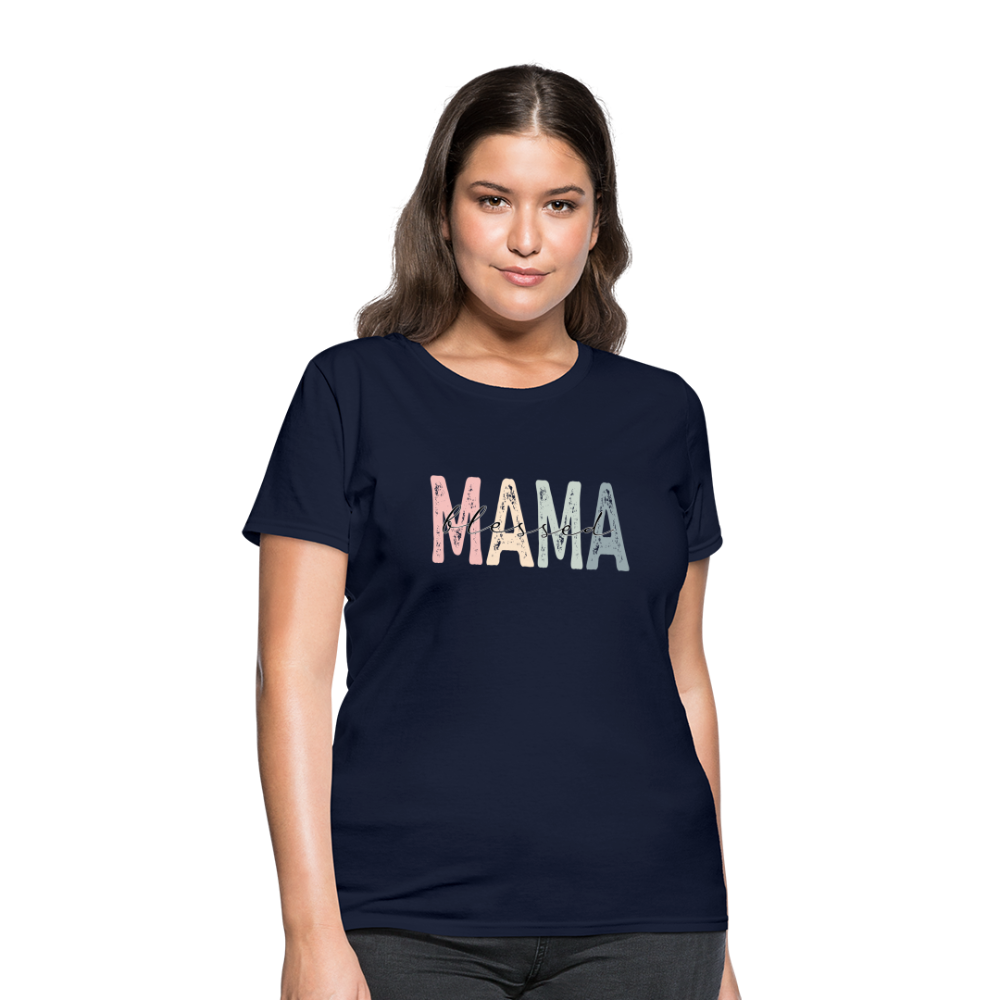 Blessed Mama Women's T-Shirt (Retro Design) - navy