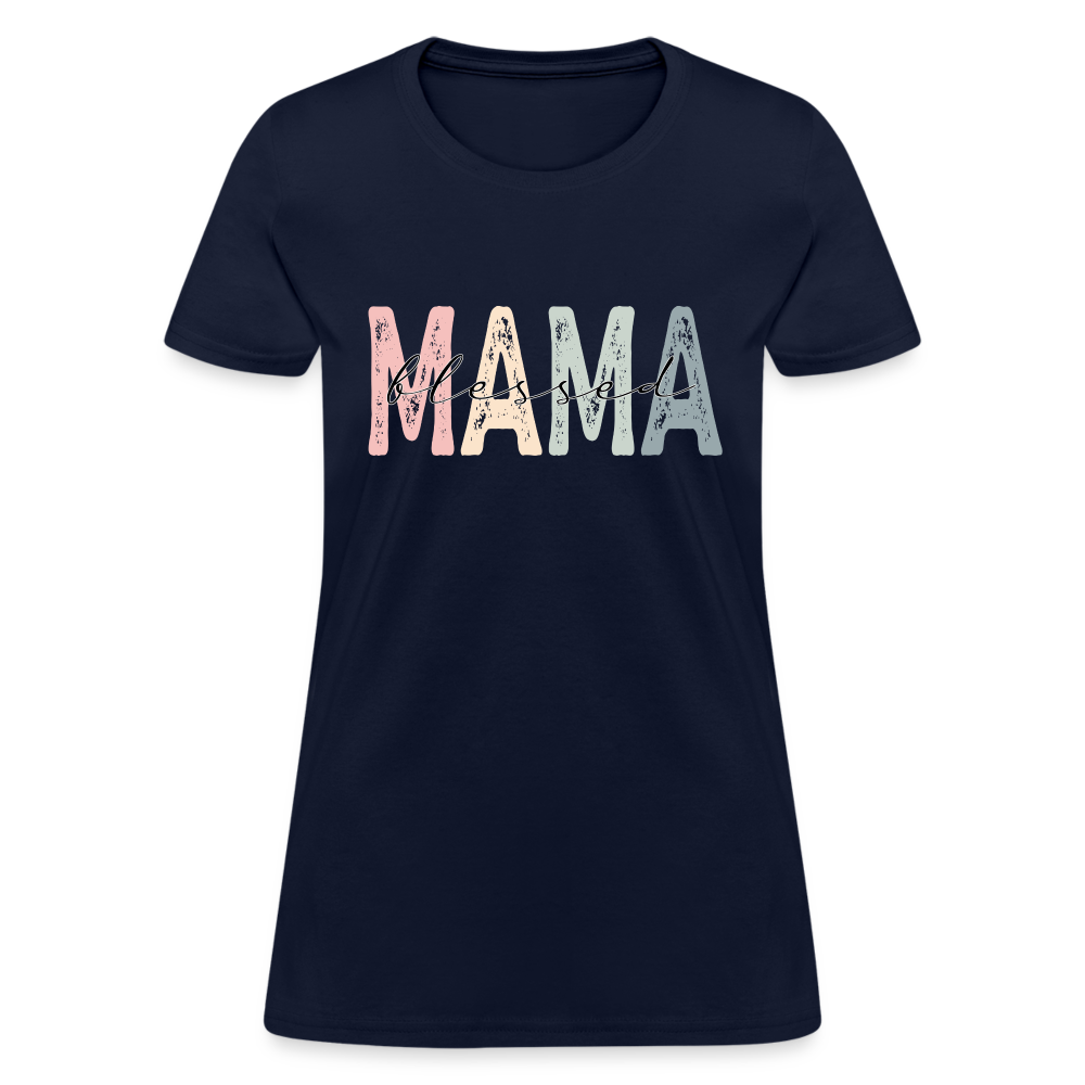 Blessed Mama Women's T-Shirt (Retro Design) Color: navy