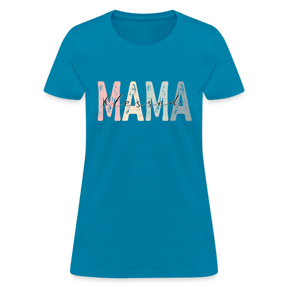 Blessed Mama Women's T-Shirt (Retro Design) - turquoise