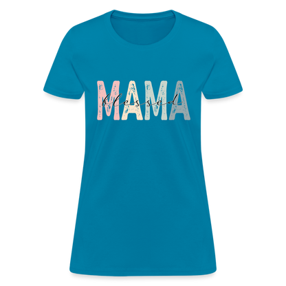 Blessed Mama Women's T-Shirt (Retro Design) - turquoise