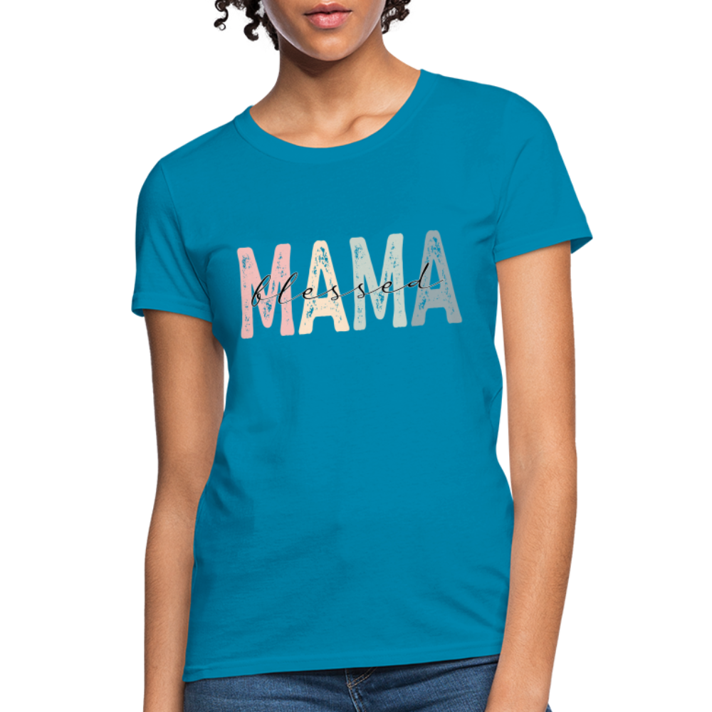 Blessed Mama Women's T-Shirt (Retro Design) - turquoise