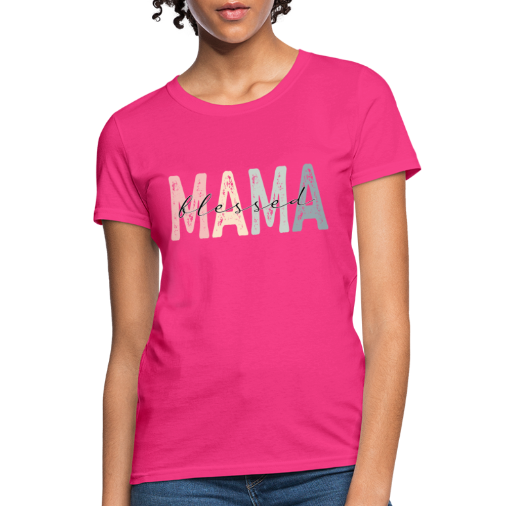 Blessed Mama Women's T-Shirt (Retro Design) - fuchsia