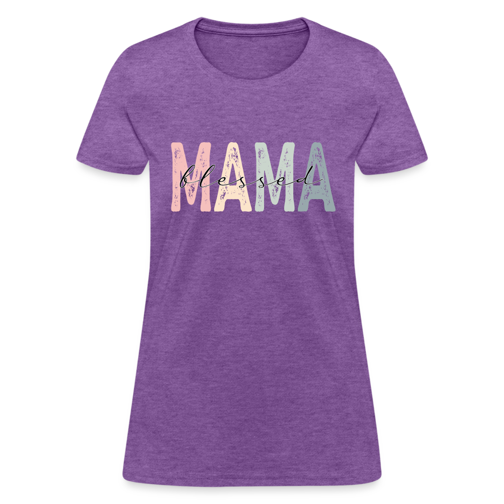 Blessed Mama Women's T-Shirt (Retro Design) - purple heather