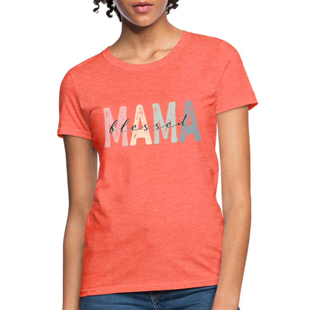 Blessed Mama Women's T-Shirt (Retro Design) - heather coral