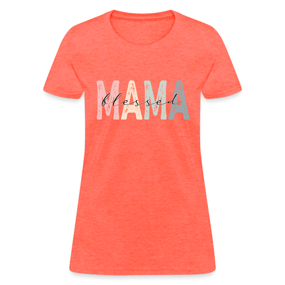 Blessed Mama Women's T-Shirt (Retro Design) - heather coral