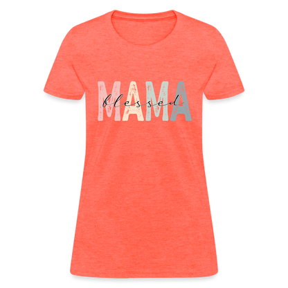 Blessed Mama Women's T-Shirt (Retro Design) - heather coral