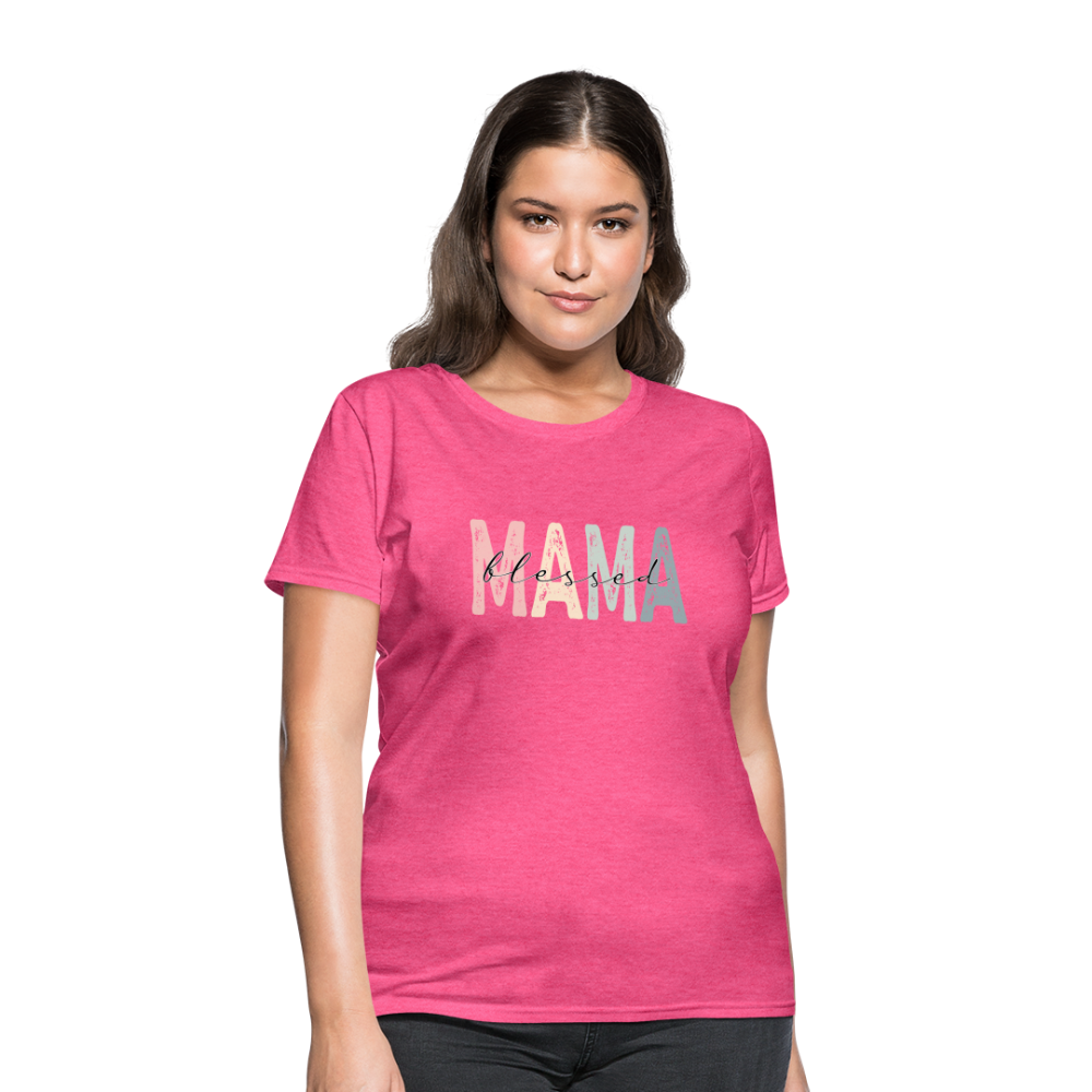 Blessed Mama Women's T-Shirt (Retro Design) - heather pink