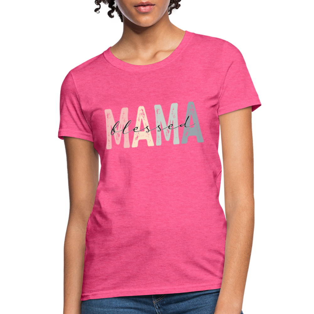 Blessed Mama Women's T-Shirt (Retro Design) - heather pink