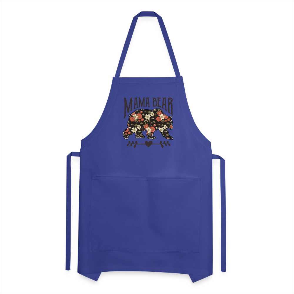 Mama Bear Floral Adjustable Apron - royal blue
