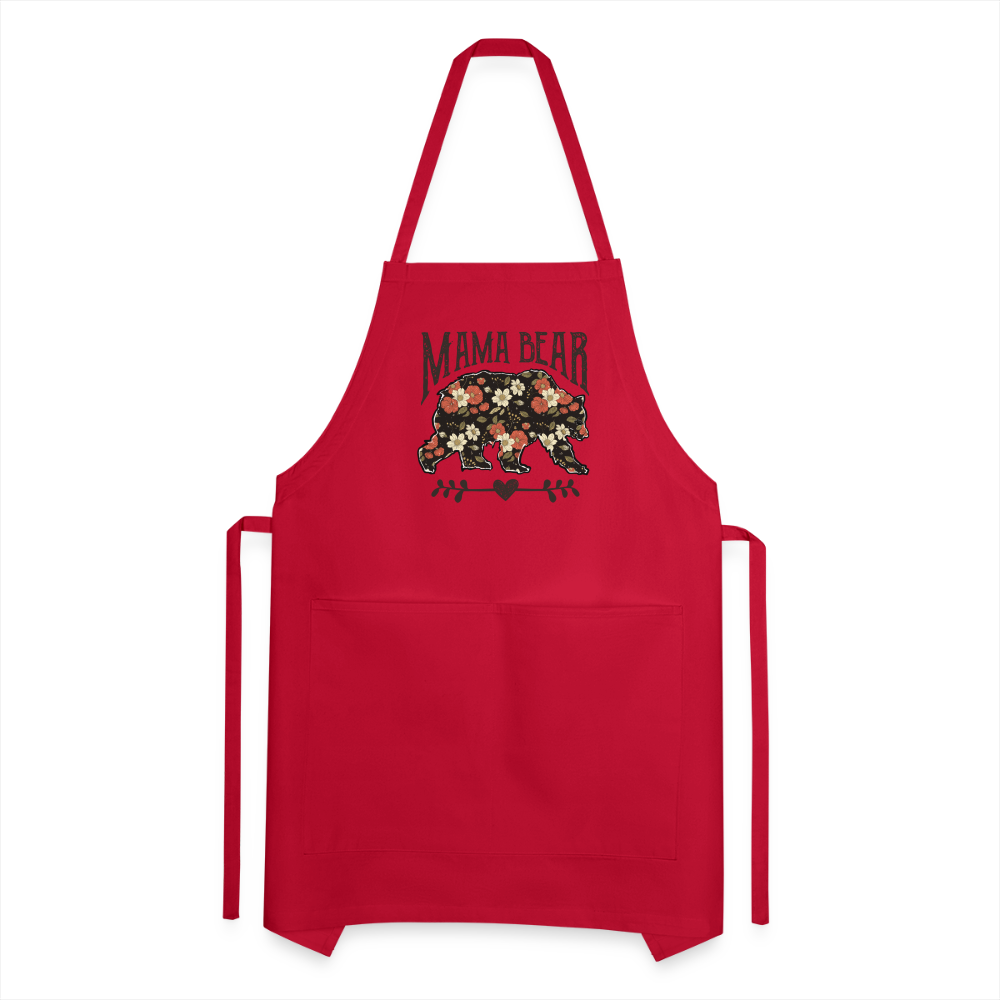 Mama Bear Floral Adjustable Apron - red