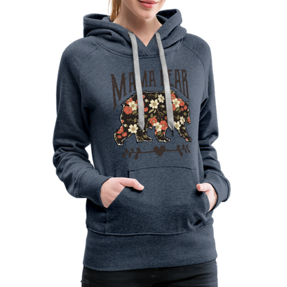 Mama Bear Floral Premium Hoodie - heather denim