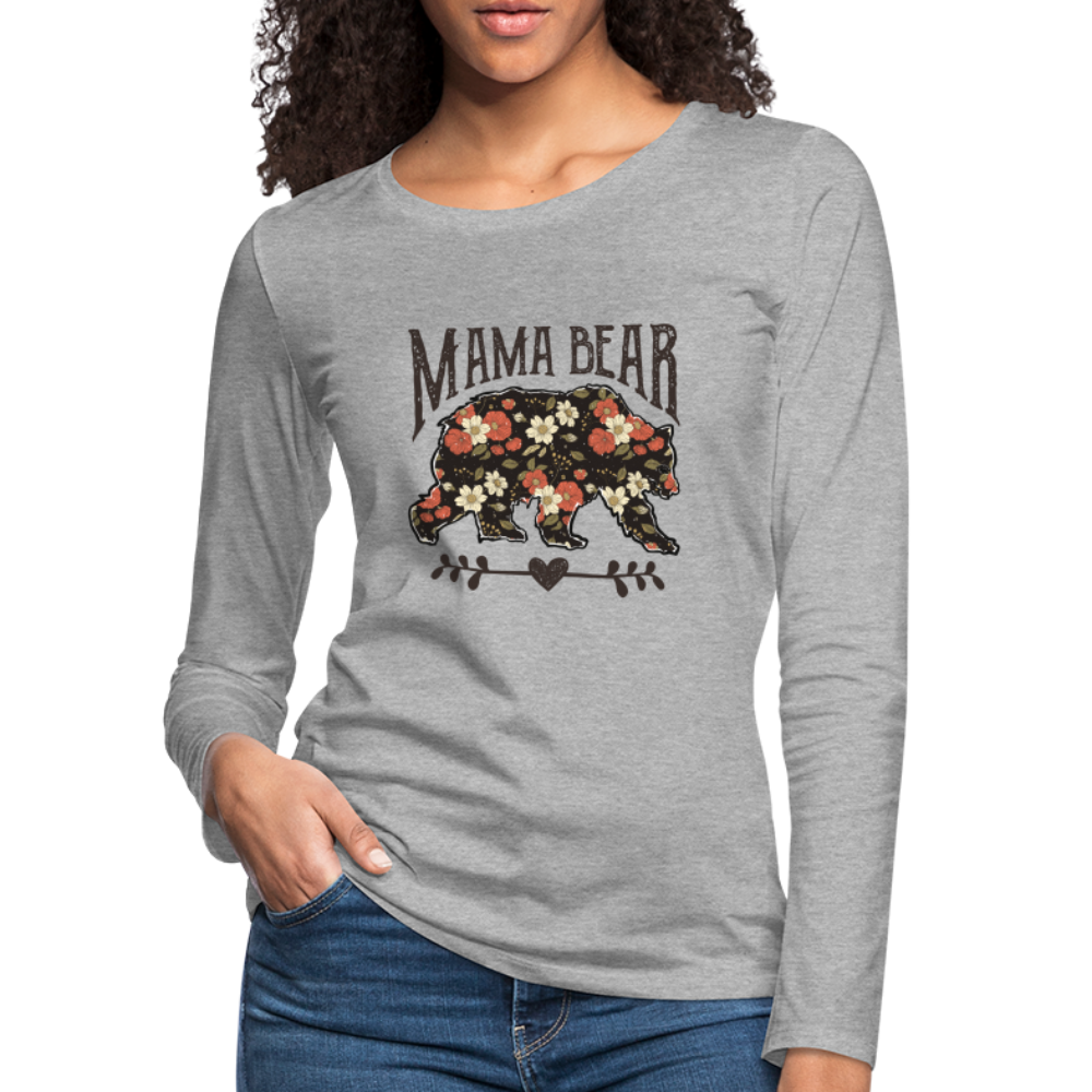 Mama Bear Floral Women's Premium Long Sleeve T-Shirt - heather gray