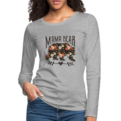 Mama Bear Floral Women's Premium Long Sleeve T-Shirt - heather gray