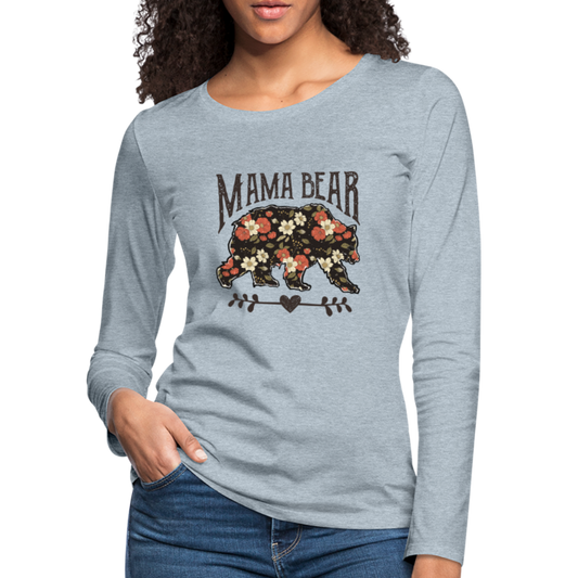 Mama Bear Floral Women's Premium Long Sleeve T-Shirt - heather ice blue