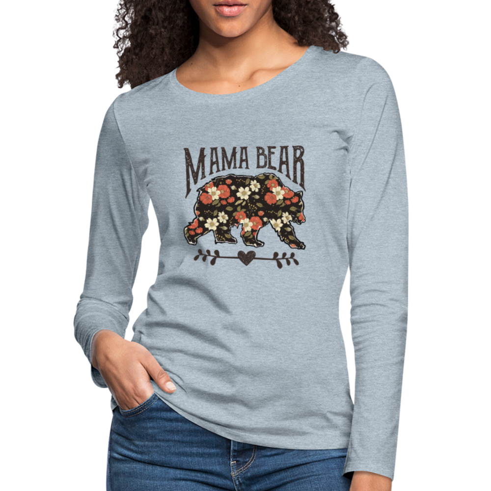 Mama Bear Floral Women's Premium Long Sleeve T-Shirt - heather ice blue