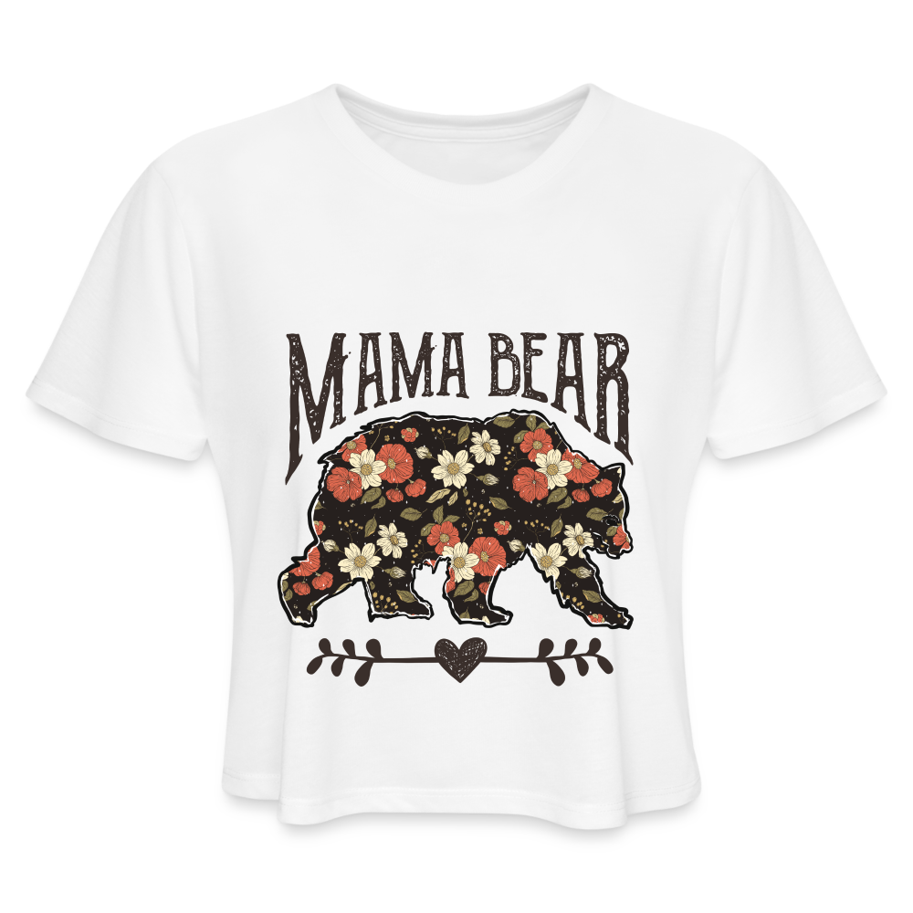 Mama Bear Floral Cropped T-Shirt - white