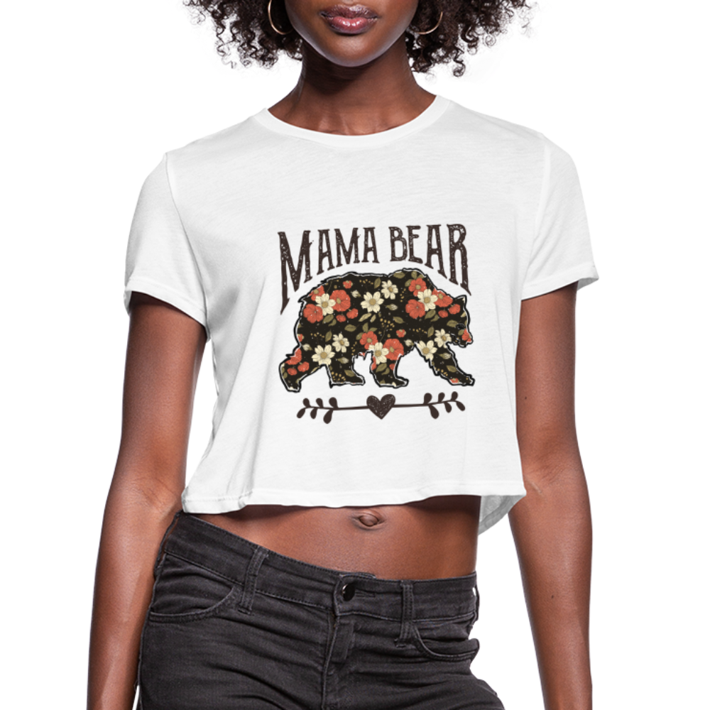 Mama Bear Floral Cropped T-Shirt - white