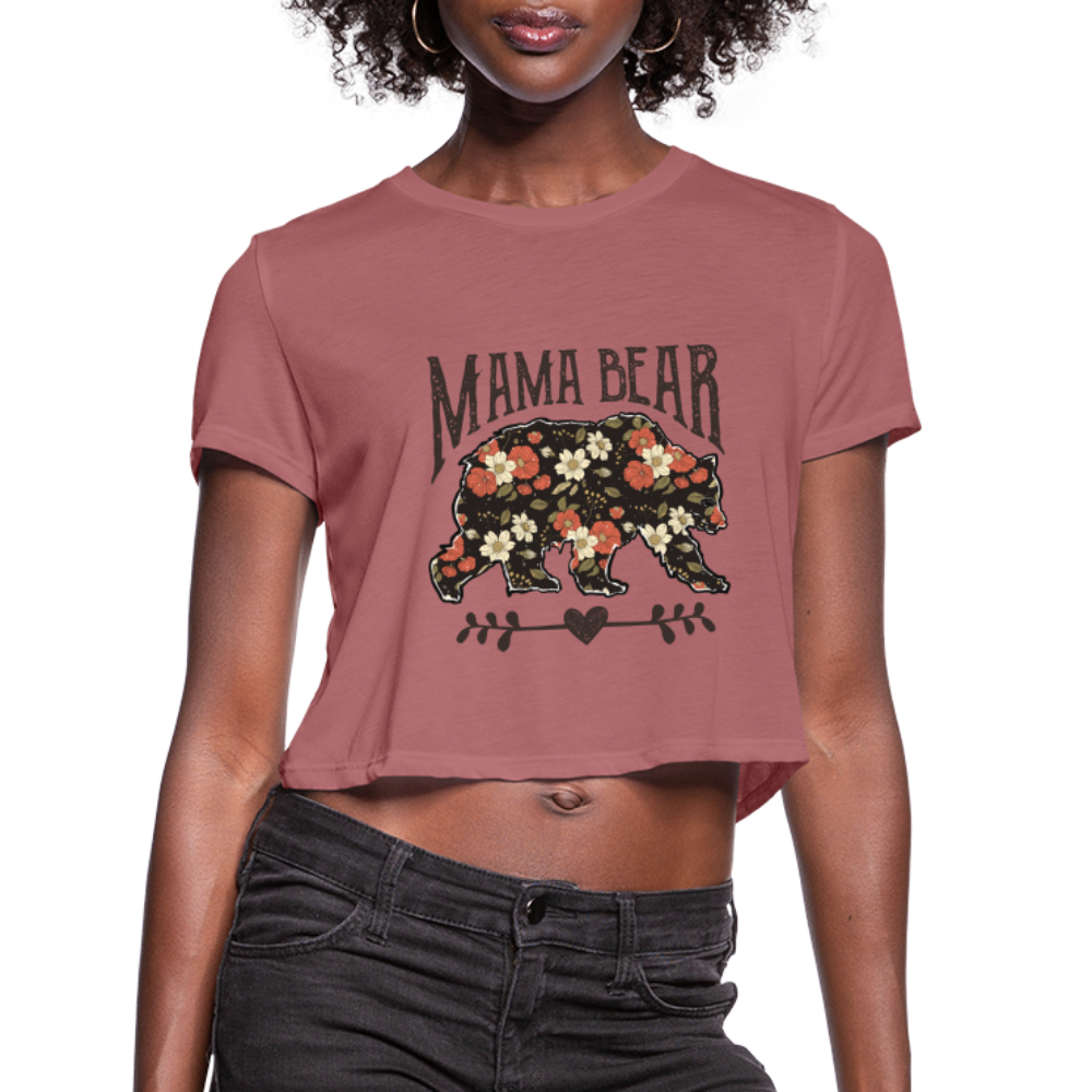 Mama Bear Floral Cropped T-Shirt - mauve