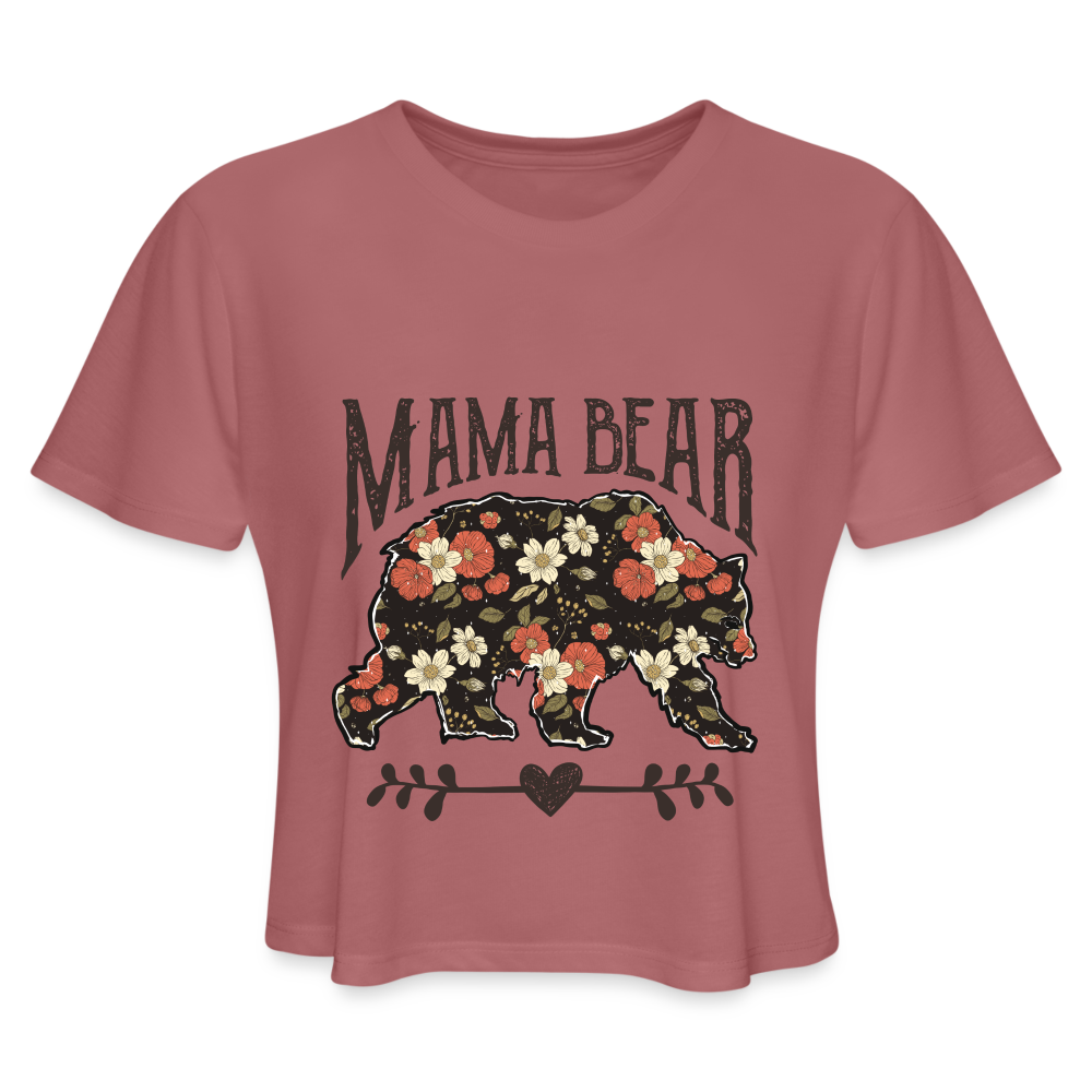 Mama Bear Floral Cropped T-Shirt - mauve
