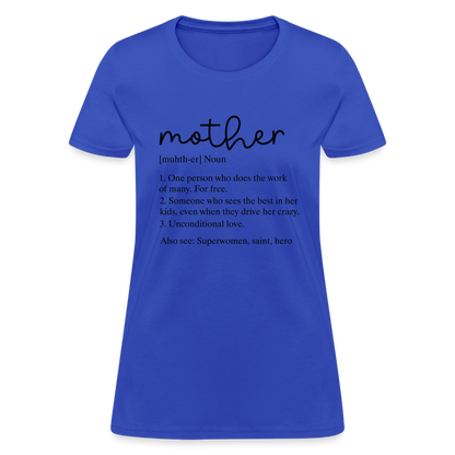 Mother Definition Contoured T-Shirt (Black Letters) - royal blue