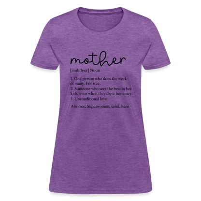 Mother Definition Contoured T-Shirt (Black Letters) - purple heather